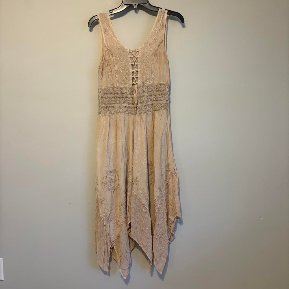 Whimsy Creamy Lace Up Asymmetrical Floral Dress